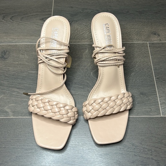 Cape Robbin Curve Woven Wrap Lace Heels Square Open Toe Quilted Nude Size 10 - Picture 5 of 12